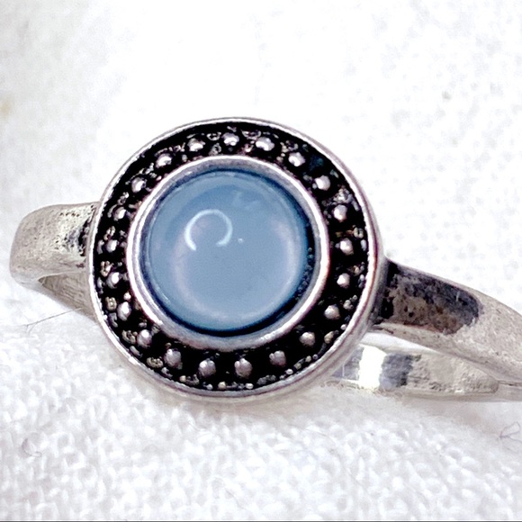 Baby Blue Moonstone Silver Plated Ring - Picture 3 of 10